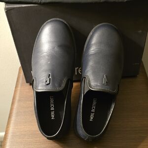 NEW Neil Barrett Black Leather And Suede Slip-On Loafers with Logo Tab